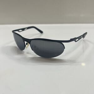 Police Oval Designer Sunglasses Vintage 80's Black Half Frame Flex Hinges 60-17